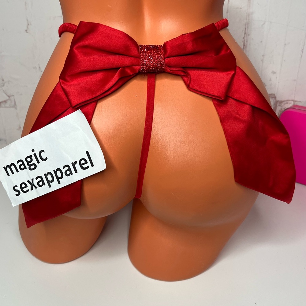 VS S M XL STRAP SATIN BOW OPEN-BACK BOW CHEEKINI PANTY BOMBSHELL PRESENT GIFT